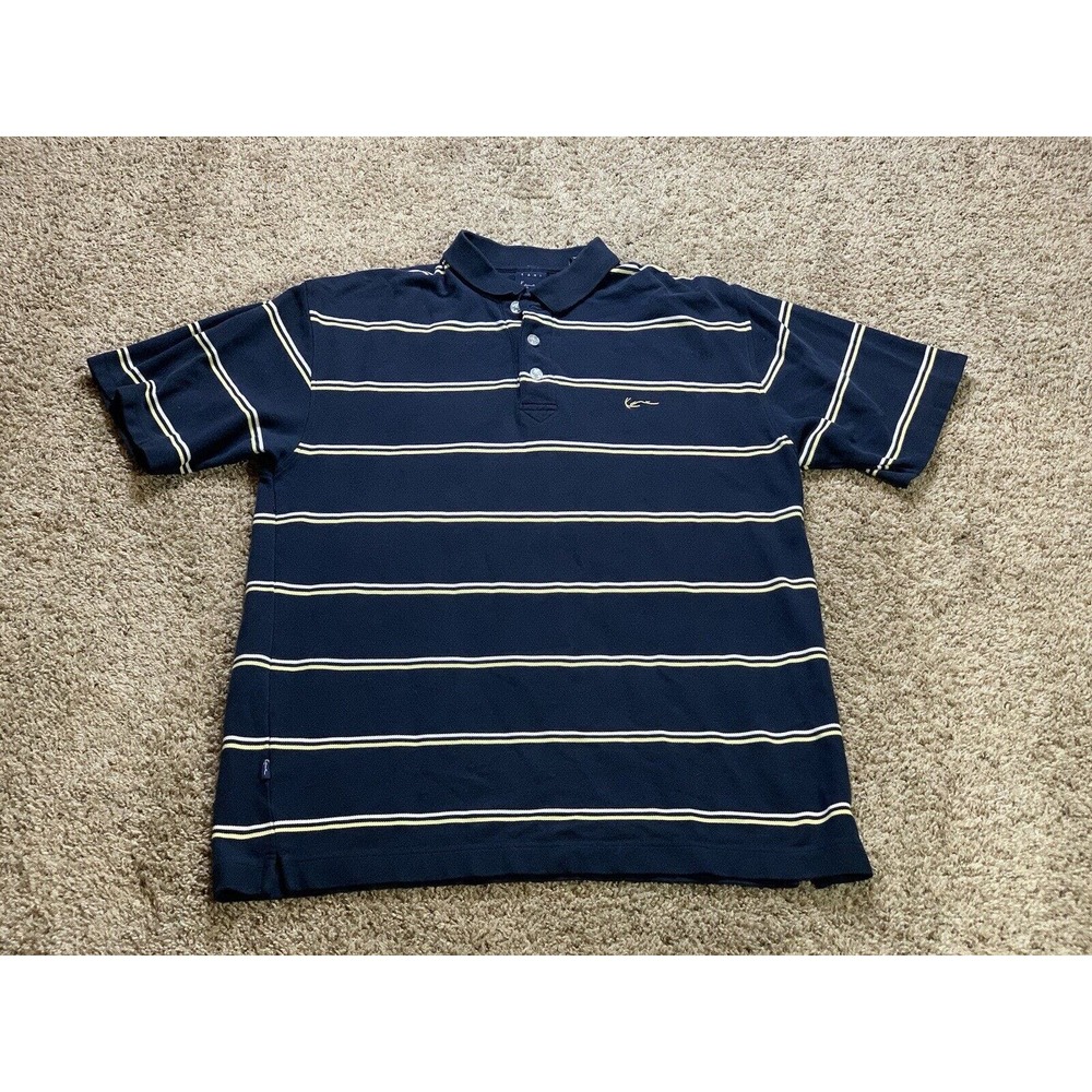 Karl Kani Shirt XL Blue White Mens Striped 90s Hip Hop Polo Rugby Vintage